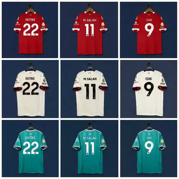 2526 Liverpool New Season Home and Away Number 9 Isgaard, Number 11 Salah, Number 22 Ekitik Jerseys