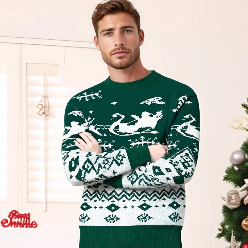 Cross-Border 2025 Winter New Fashion Christmas Round Neck Deer Knitwear Men's Knitted Knitwear Men's Large Size Tops Trendy