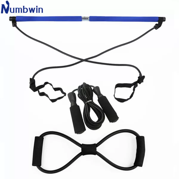 Pilates Rod three-piece yoga pull-up fitness resistance training stick rope skipping 8-word tension device set