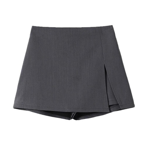 Hot girl half-body skirt, women's spring and autumn A-line culottes, high waist, slimming split gray suit skirt, women's black short skirt pants