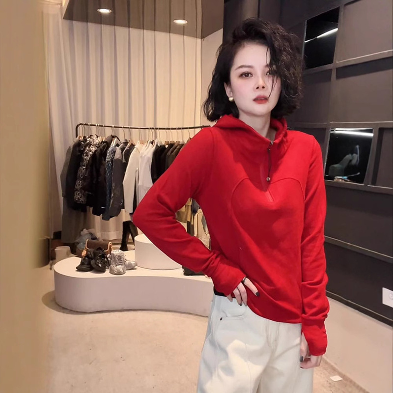 Zipper Hooded Double-Sided Velvet Sweater Women's 2025 Early Spring New Loose All-Match Long-Sleeved Inner Top Hoodie Trendy