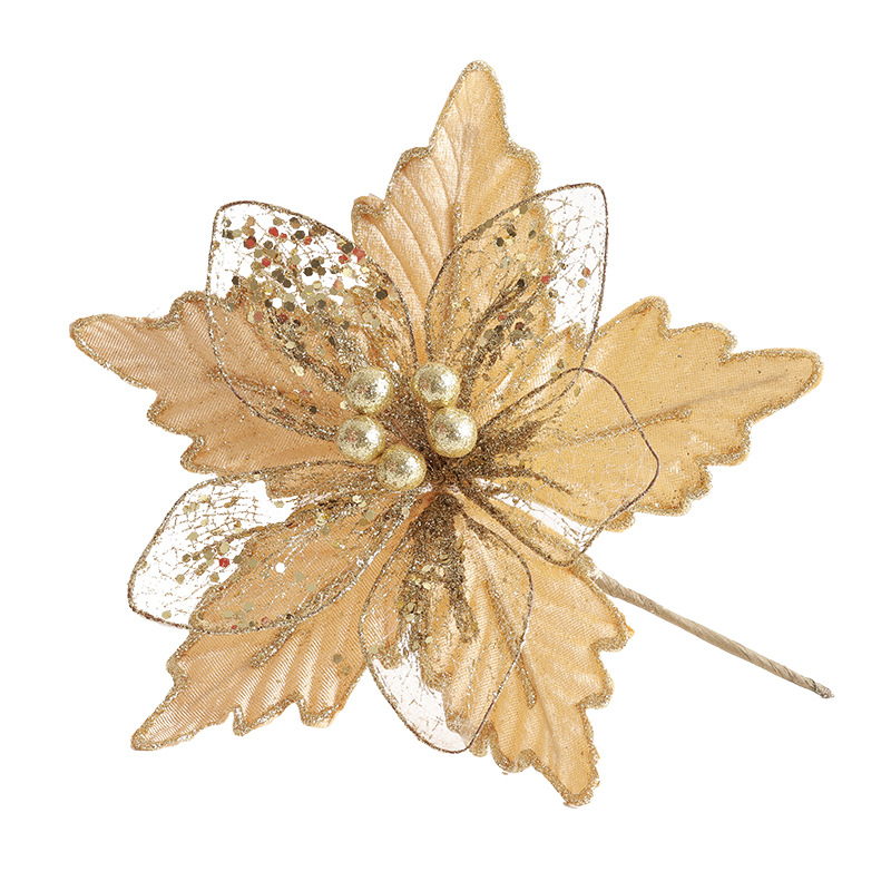 Decoración de árbol de Navidad transfronteriza 24cm oro oro oro rojo champán plata flores de Navidad imitación de flores hotel caña