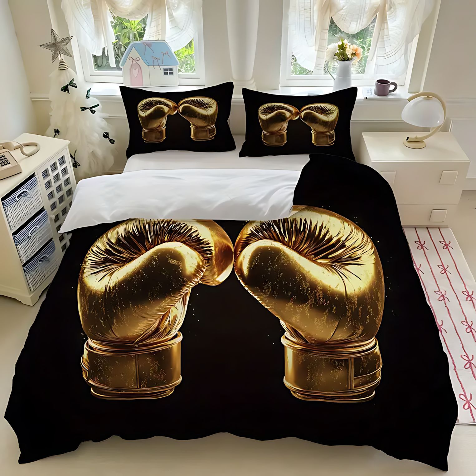 TEMU / JIT Boxeo temático impresión digital 3D colcha