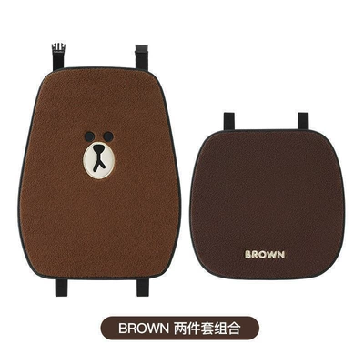 Brown Bear Car Seat Cushion Winter Plush Single-Piece Warm Car Mat Lamb Wool Rear Seat Universal Seat Cover for All Seasons (Seat cushion, seat cover) - brown-two-piece-set-lambswool