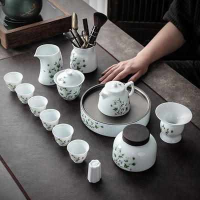 遇見石榴花旅行功夫茶具家用陶瓷蓋碗小套便攜收納包教學茶藝套組