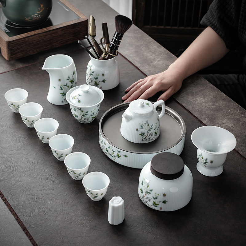 遇見石榴花旅行功夫茶具家用陶瓷蓋碗小套便攜收納包教學茶藝套組