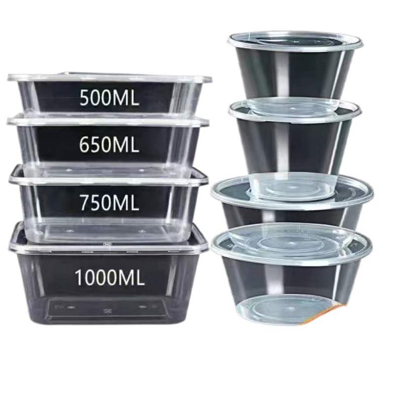 1000ML redondo caja de comidas desechable caja de embalaje casera caja de comidas de plástico transparente tazón de sopa con tapa