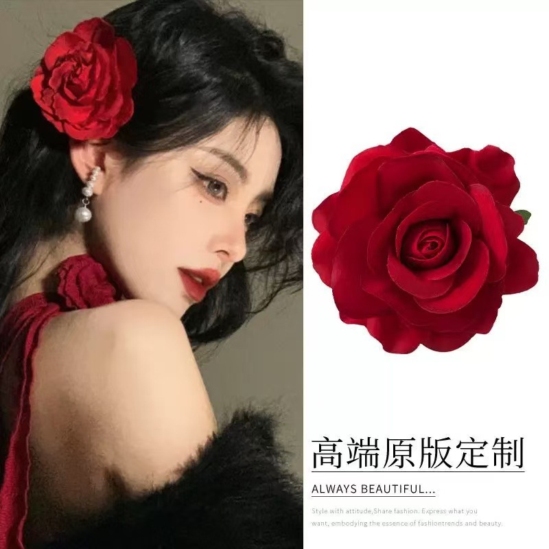 French Retro Red Rose Hair Clip Female Bride Vacation Accessories Cyber Celebrant Party Hair Accessories Dance Hair Hair Clip