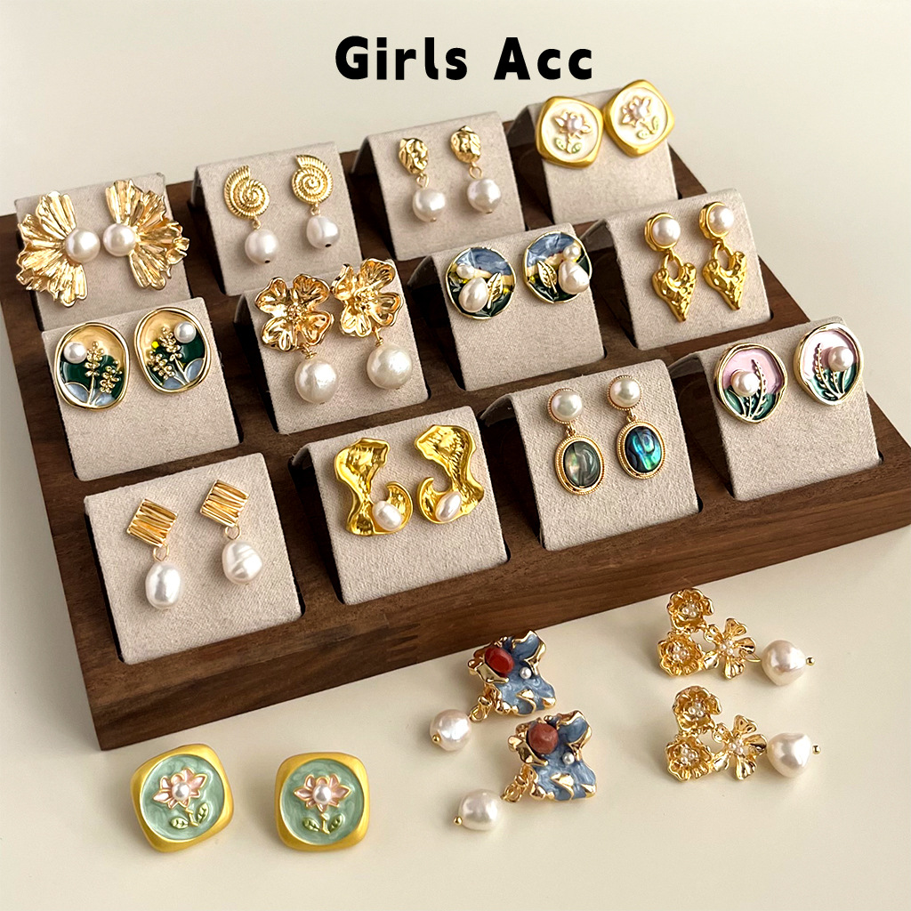 莫奈花园油画感滴油耳环女法式轻奢淡水珍珠耳钉女时尚中古耳饰品