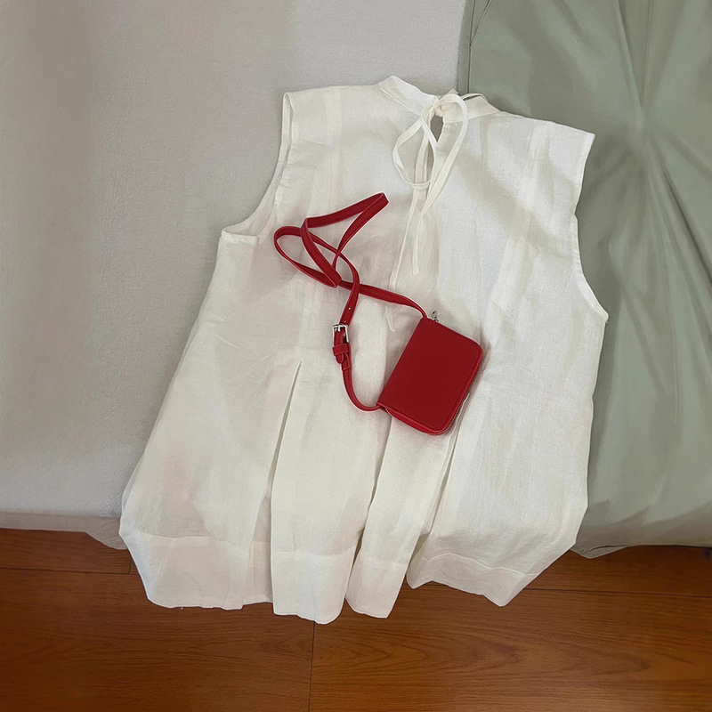 It was amazing! White Sleeveless Shirt Women's Summer 2025 New Thin Backless Lace-Up Loose Top