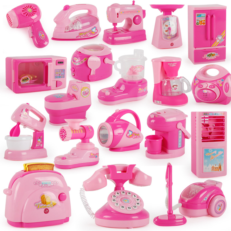 Simulación DE LOS NIÑOS Casa de juegos de cocina pequeños electrodomésticos refrigerador horno de microondas secador de pelo cafetera Hervidor eléctrico Juguetes Divertidos