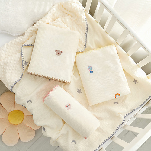Beanie blanket baby blanket crepe newborn comfort blanket kindergarten children air conditioning towel spring and autumn blanket