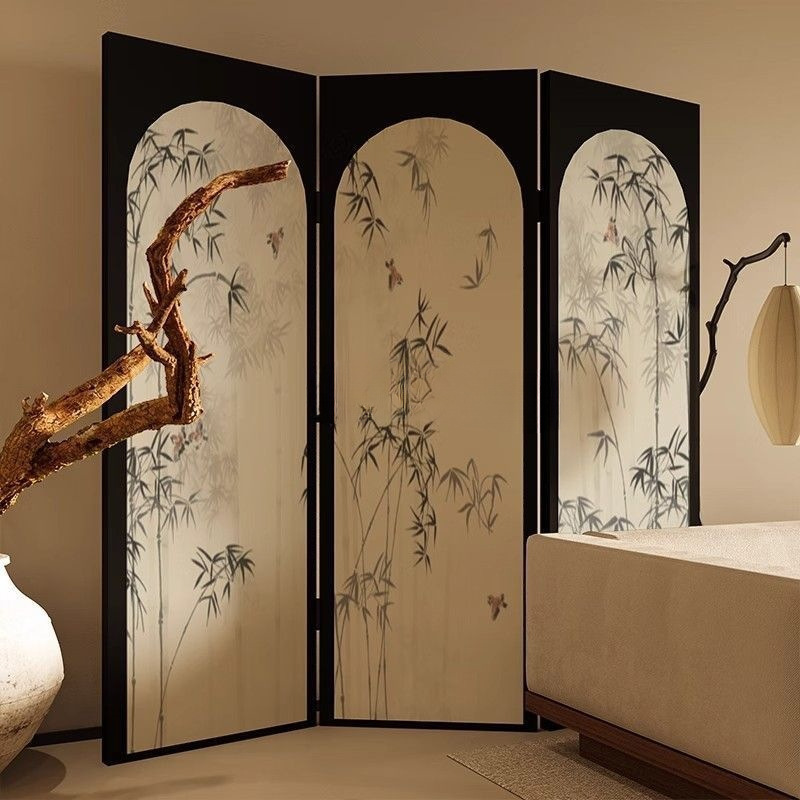 New Chinese Style Bamboo Screen Partition Living Room French Decoration Entrance Wall Zen Folding Mobile Tea Room Bamboo Folding Screen