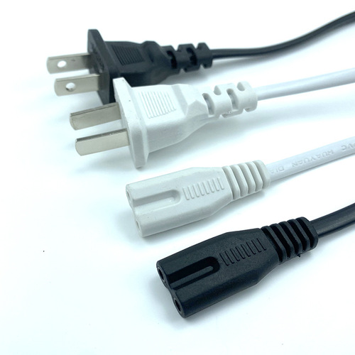 Black and white figure-eight type two-prong power cord for printer connection, 1.5 meters, figure-eight tail AC power cord manufacturer