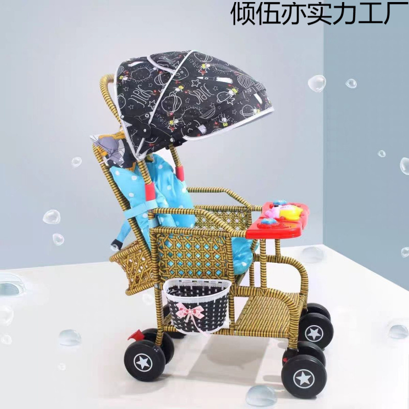 Rattan Stroller Summer Baby Rattan Chair Stroller Imitation Lightweight Bamboo Rattan Baby Can Sit and Lie down Rattan Safe, Comfortable and Light