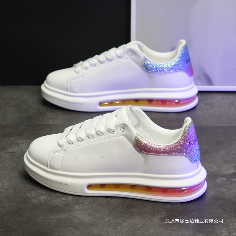 Men's Genuine Leather Sneakers with Air Cushion, Thick-Soled Height-Increasing Shoes, Mcqueen Couple Shoes, Korean Style Trendy Versatile Casual Shoes for Men