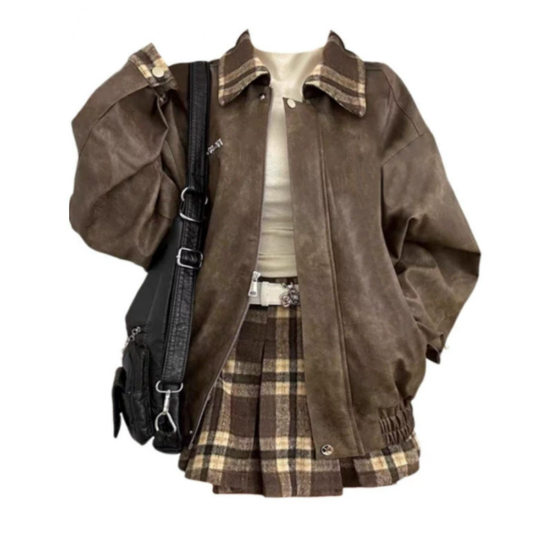 Толстая сестра большого размера Millard Wind носит американский ретро-сшитый пиджак с пряной юбкой в клетку из двух частей