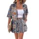 2025 Cross-border Explosions Holiday Printed Elegant Two-piece Shirt Short-sleeved Top Lace-up High Waist Shorts Explosions