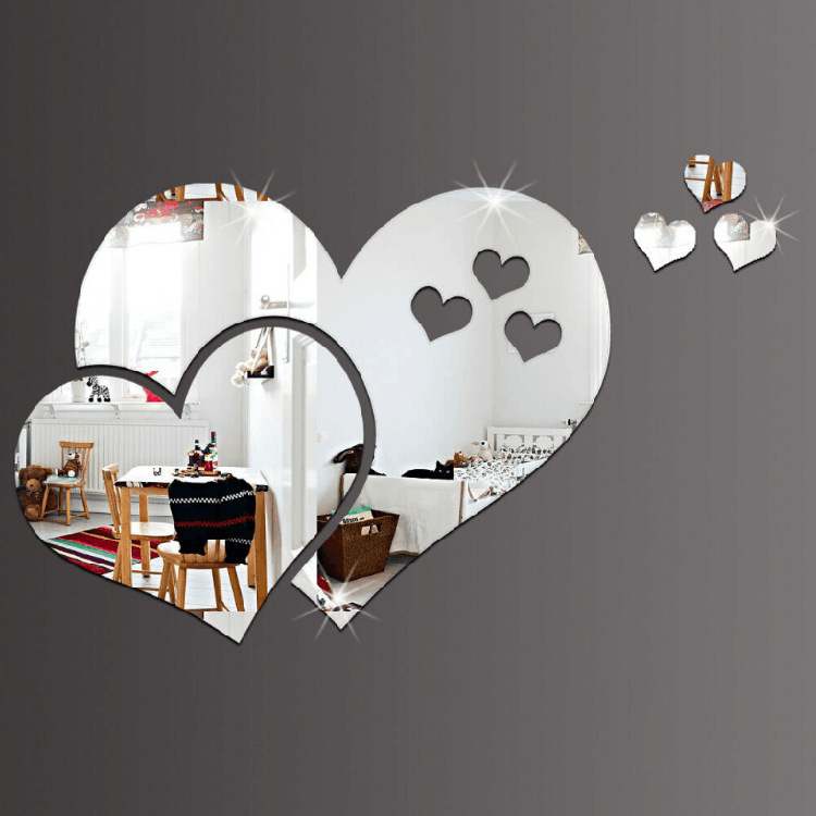 Espejo acrílico decorativo autoadhesivo, diseño 3D con forma de corazón, pegatina para pared, decoración DIY para el hogar