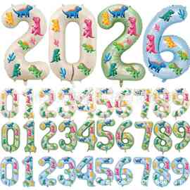 跨境TEMU热销恐龙主题/数字气球 +卡通恐龙贴纸 Diy生日派对