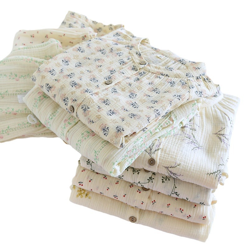 100% Cotton Double Layer Crepe Postpartum Summer Sweatproof Breathable Sweet Long Sleeve Dress Pants for Pregnant Nursing Women Home