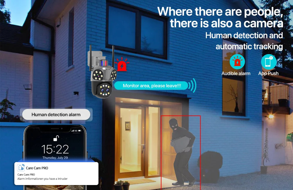 Echte 4-Linsen-Überwachungskamera mit 8010k-fachem Zoom, Nachtsicht, HD-Fernbedienung und intelligentem WLAN-Monitor_voghion.com