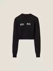 Miu Blue Sweater Shenzhen Nanyou High-Quality 2026 Autumn and Winter Letter Print Short Fashion Knit Top Long Sleeve