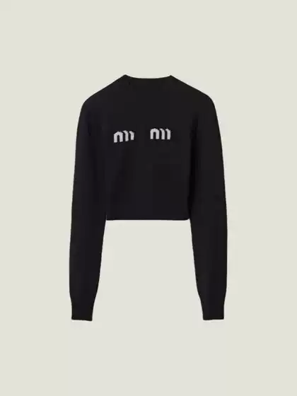 Miu Blue Sweater Shenzhen Nanyou High-Quality 2026 Autumn and Winter Letter Print Short Fashion Knit Top Long Sleeve