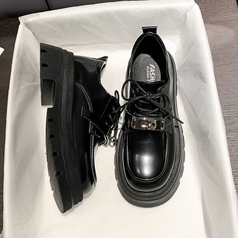 British-style women's retro leather shoes, 2023 spring new black fashion loafers for petite women, thick-soled height-increasing shoes British-style women's retro leather shoes, 2023 spring new black fashion loafers for petite women, thick-soled height-increasing shoes