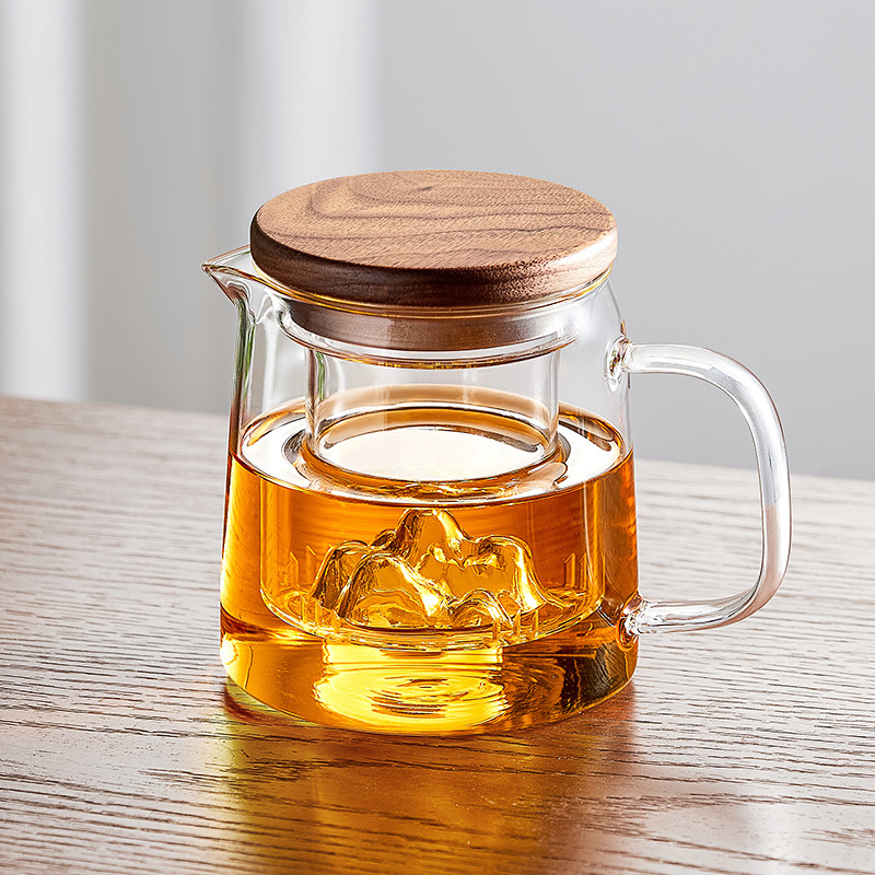 批發高硼硅玻璃三件杯辦公室耐高溫茶水分離泡茶杯家用玻璃觀山杯