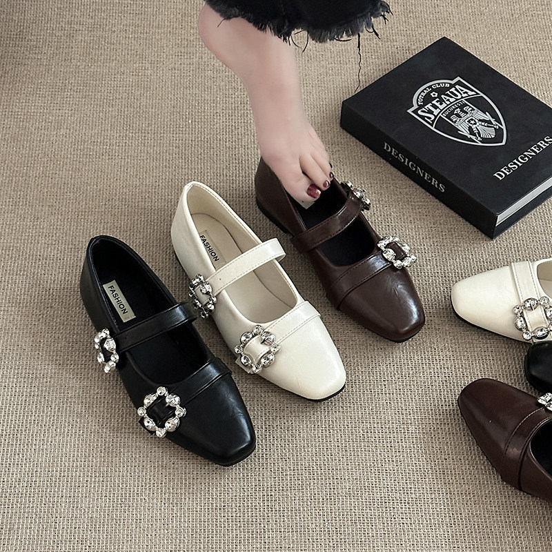 Rhinestone Square Buckle Mary Jane Shoes for Women 2026 Spring Fashion French Exquisite Single Strap Shoes Elegant Chunky Heel Shoes Rhinestone Square Buckle Mary Jane Shoes for Women 2026 Spring Fashion French Exquisite Single Strap Shoes Elegant Chunky Heel Shoes