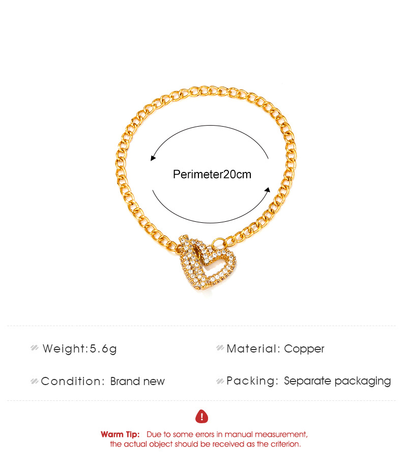 Net Celebrity Minimalist Love Bracelet Retro Copper Inlaid Zircon Heart-shaped Ot Buckle Bracelet display picture 1