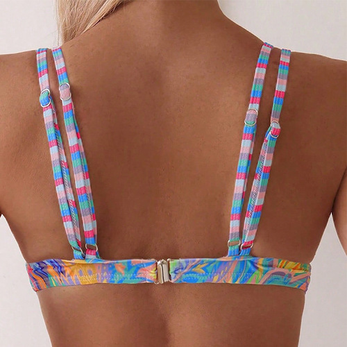European and American style swimsuit 2025 printed two-strap sexy bikini beach hot spring swimwear women's top