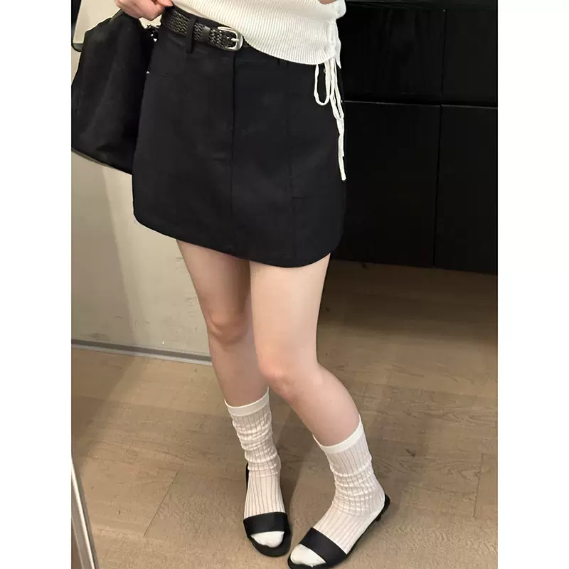 MMC DITION黑色半身裙女夏季新款韩系高腰显瘦百搭a字短裙包臀裙