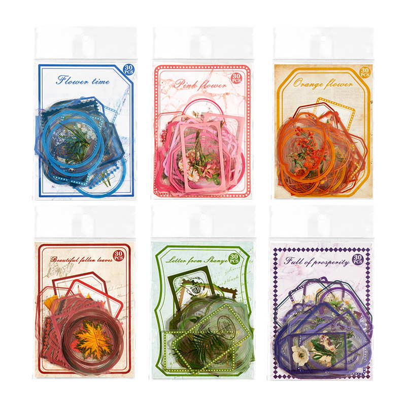 Serie de flores transparentes pegatinas de mascotas impermeables paquetes diy diario pegatinas de plantas retro transfronterizas pegatinas de flores