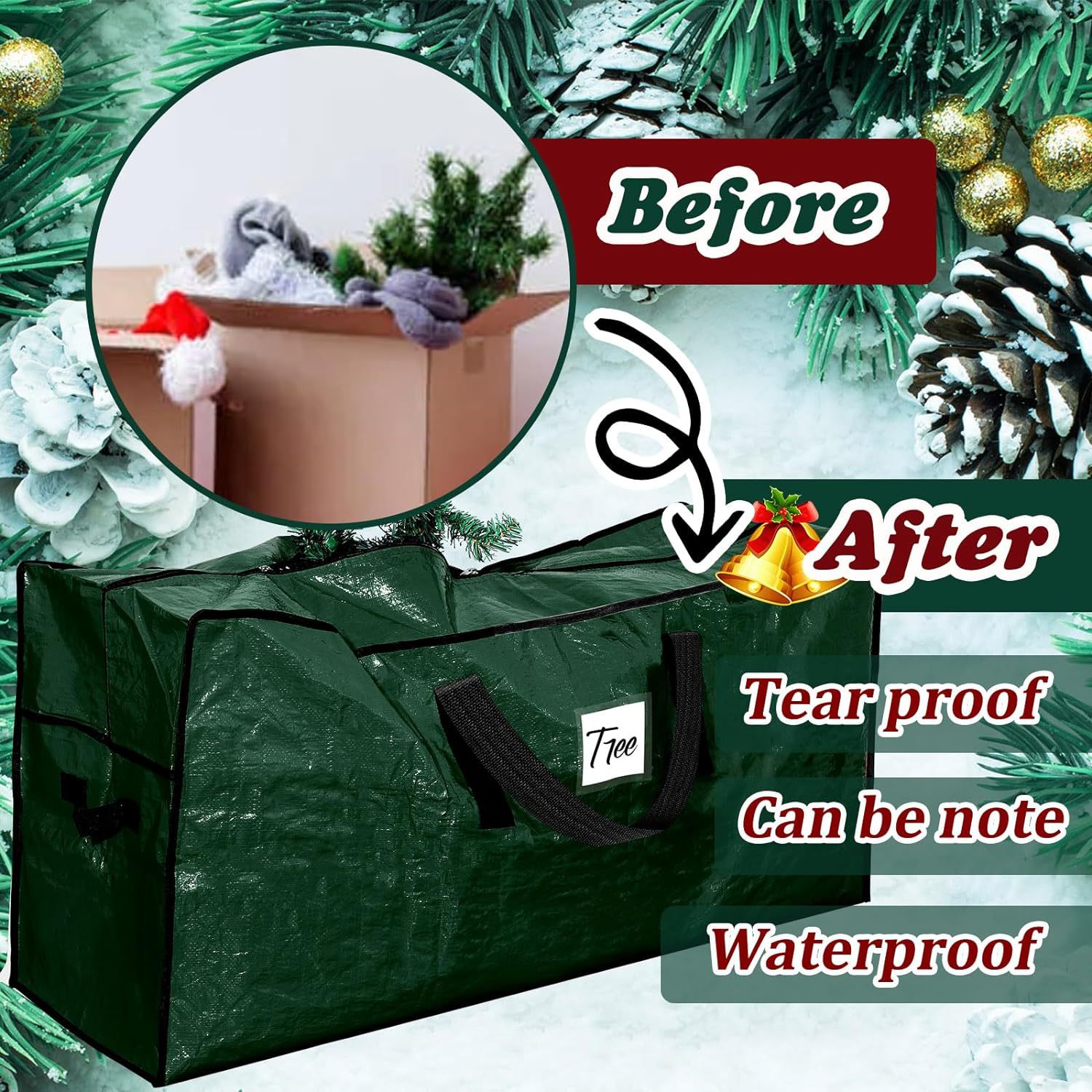 Venta directa de fábrica Comercio electrónico transfronterizo Bolsa de almacenamiento de bolsa de árbol de Navidad de PE verde Bolsa de almacenamiento de ropa Bolsa de embalaje móvil en stock