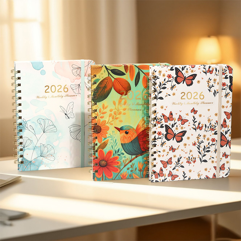 2026 calendario inglés transfronterizo de alto valor facial ins calendario creativo flor bobina cuaderno personalizado a5 cuaderno