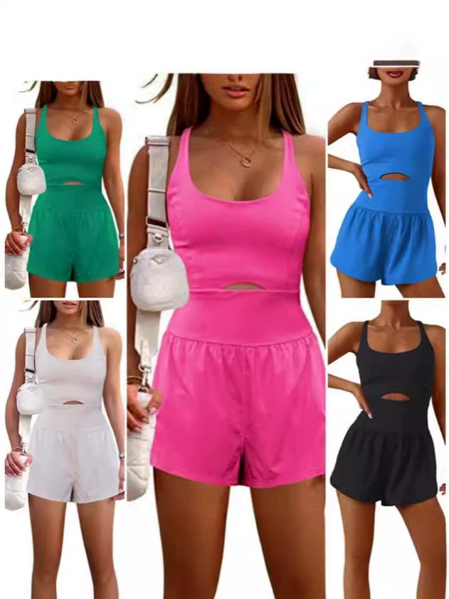 Спортивные шорты для йоги, удобный топ без рукавов для зала, комбинезон, европейский стиль, красивая спина, свободный крой