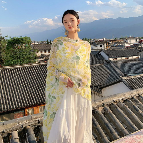 2025 New Chinese Style Scarf with Overcoat, Retro Cotton Linen Silk Scarf for Women, Embroidered Button, National Style Linen Tassel, Travel Vacation Scarf