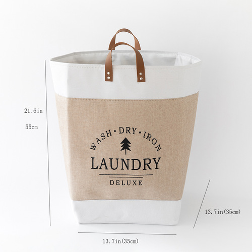 PU handle laundry bag thick storage box toy miscellaneous sorting tray large size cotton linen dirty clothes laundry basket cross-border