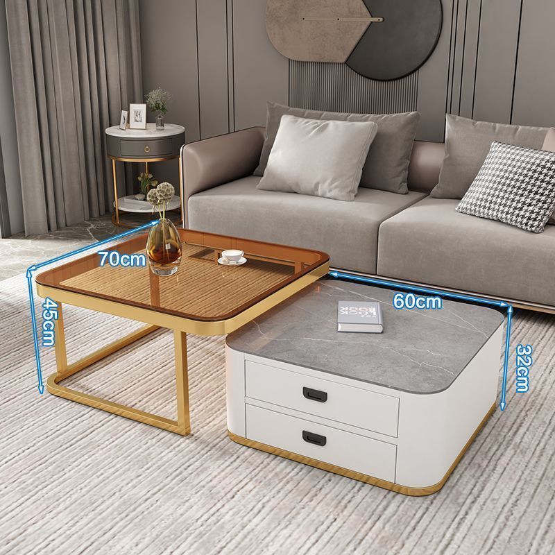 Mesa de té personalizada panel de roca TV combinación moderna y simple sala de estar casera vidrio cuadrado minimalista