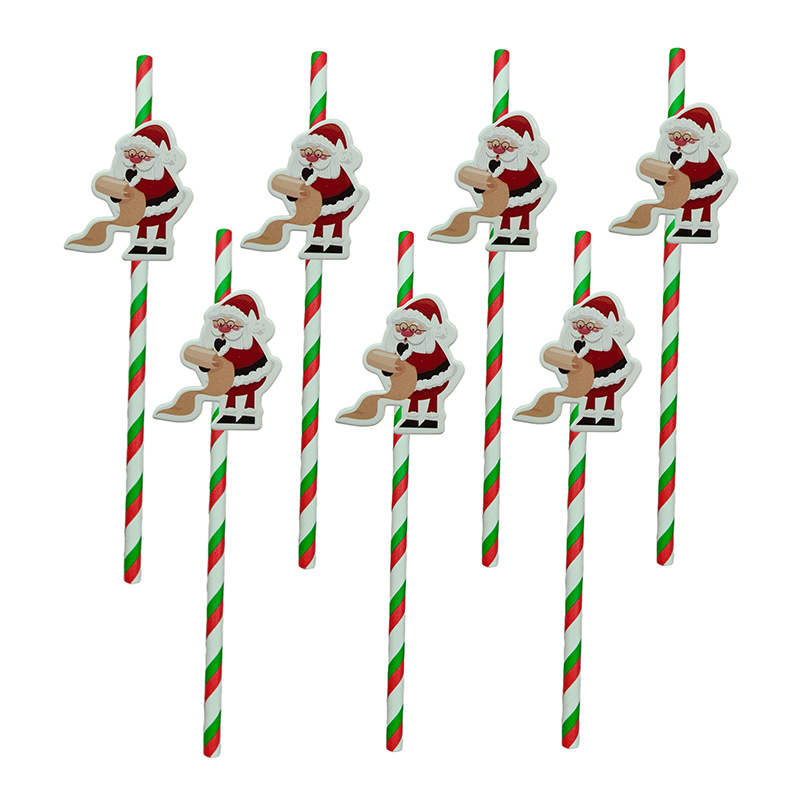 Papá Noel de fiesta de Navidad transfronteriza paja desechable postre pastel cóctel paja decorativa