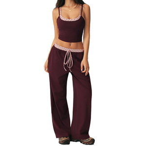 AYM043984 Polka Dot Tank Top and Wide-Leg Pants Set with Padding Yoga Set Aoyema wholesale