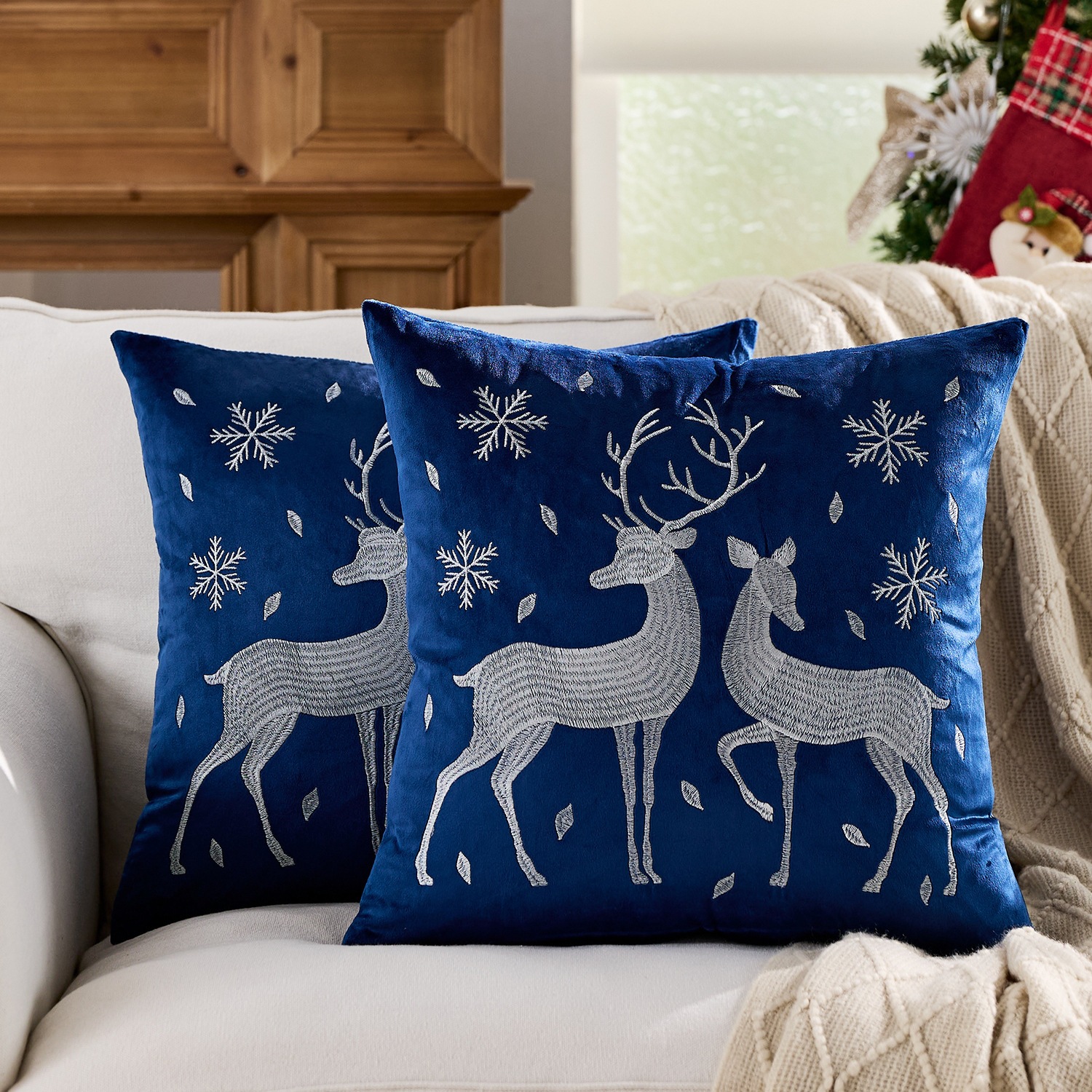 Ventas transfronterizas en caliente de alce árbol de Navidad estampado almohada cubierta de nieve de otoño y invierno bordado estilo de decoración de vacaciones atmósfera cojín cubierta