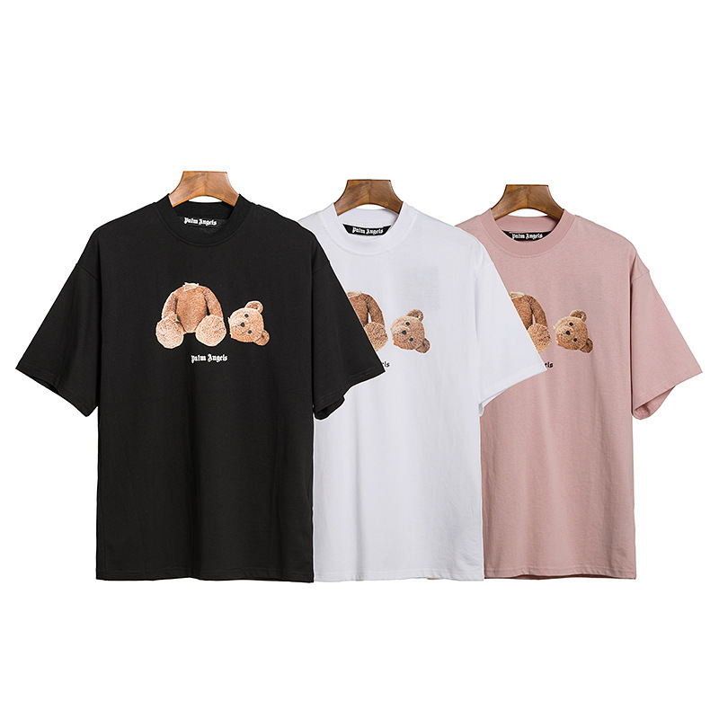 Wholesale cross-border European and American fashion brand palm angel decapitated bear printed short sleeve t-shirts for men and women couples high street half sleeve