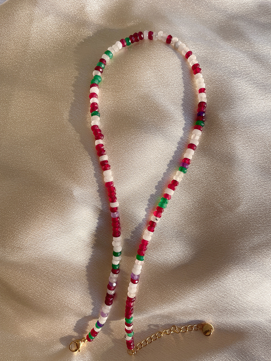 Fashion Round natural stone Titanium Steel Beaded Necklace 1 Piece