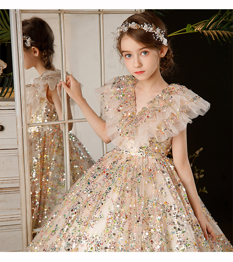 Vestido Longo Menina Renda Lantejoulas - Branco Primeira Comunhão Casamento