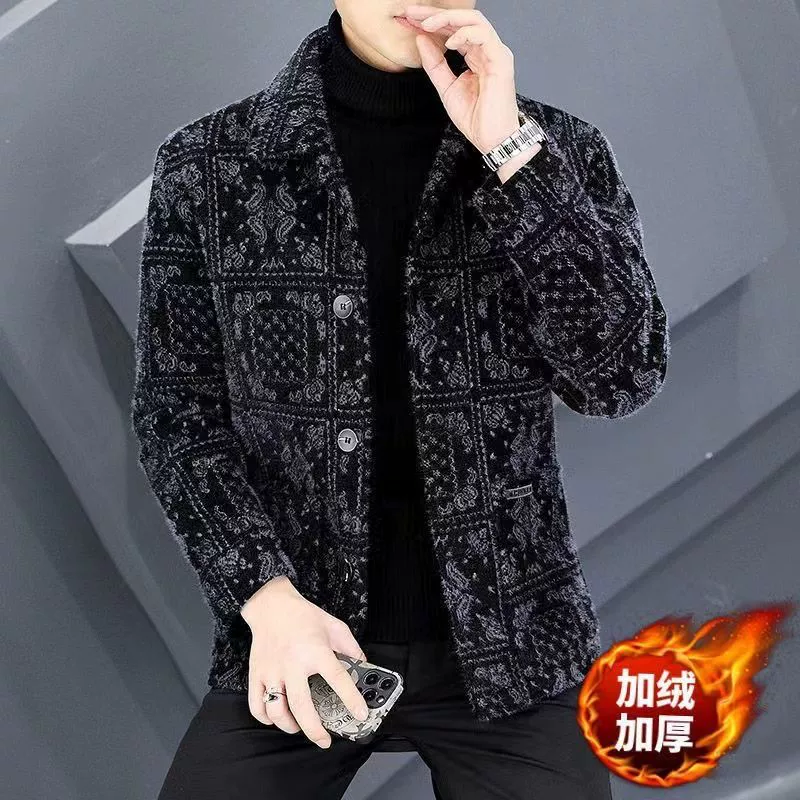 Европейская и американская осенняя зимняя куртка молодежная короткая мужская одежда стройная, плюшевая и толстая ветровка куртка теплая шерстяная пальто мужское