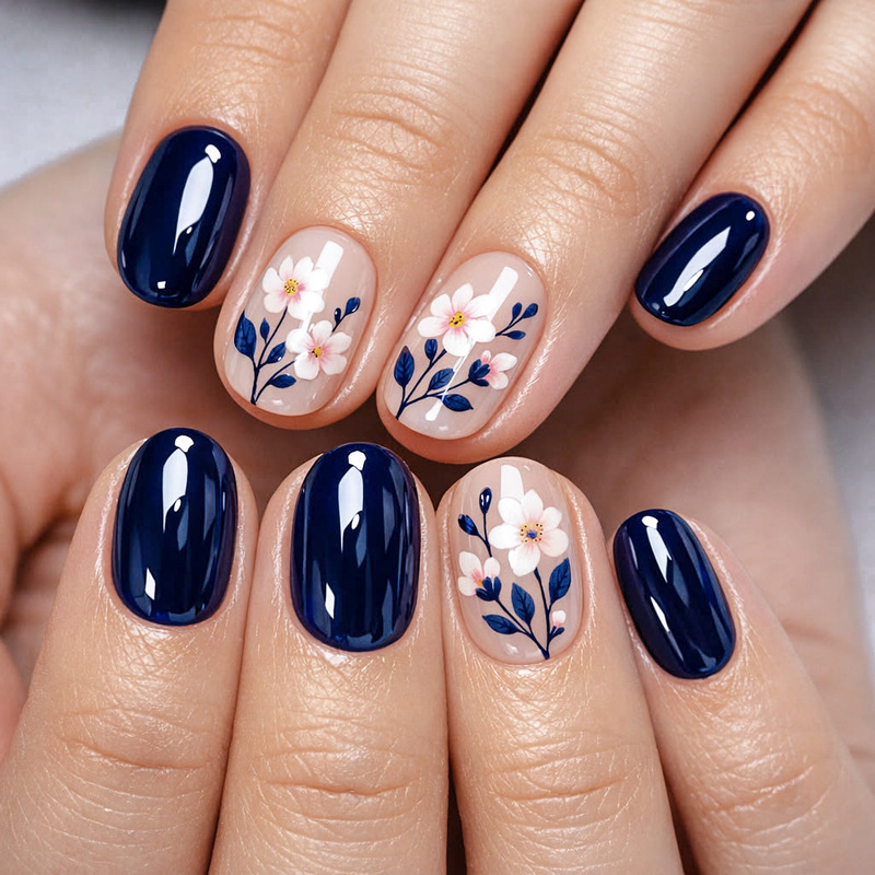 Cross-Border Wearable Nail Art Stickers, European Square Flower Daisy Dark Blue Simple Style Fake Nails, 24 Pieces Cross-Border Wearable Nail Art Stickers, European Square Flower Daisy Dark Blue Simple Style Fake Nails, 24 Pieces