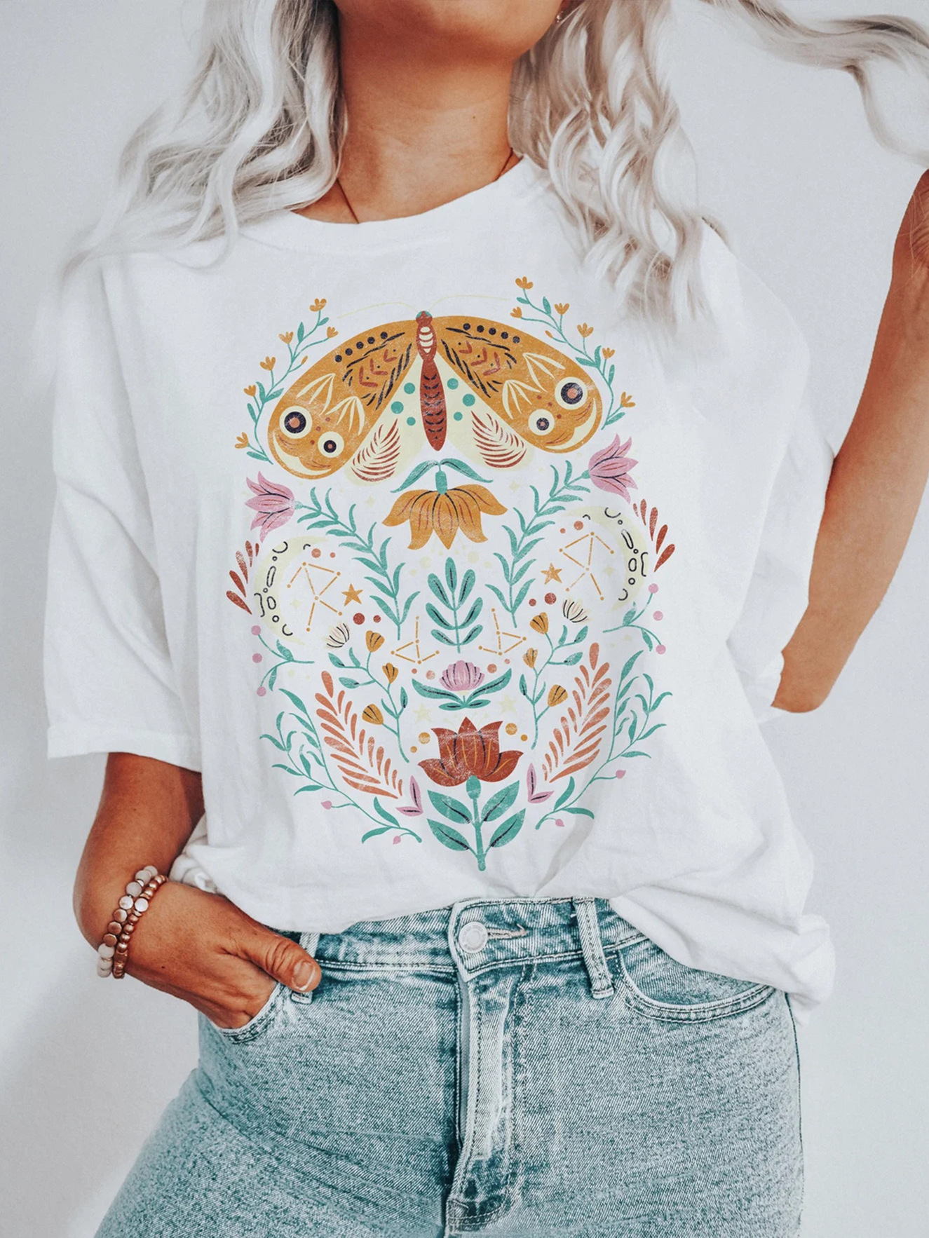 Transfronterizo nuevo eBay impresión digital unisex damas luna impresión digital casual cuello redondo jersey verano manga corta